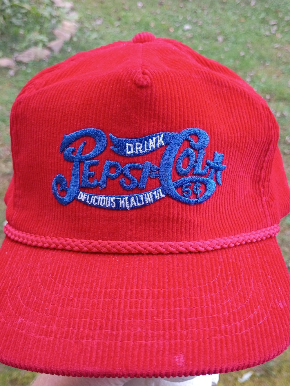 Red Vintage Pepsi Cola Corduroy Hat Adjustable Back Baseball Trucker Cap 80s 90s